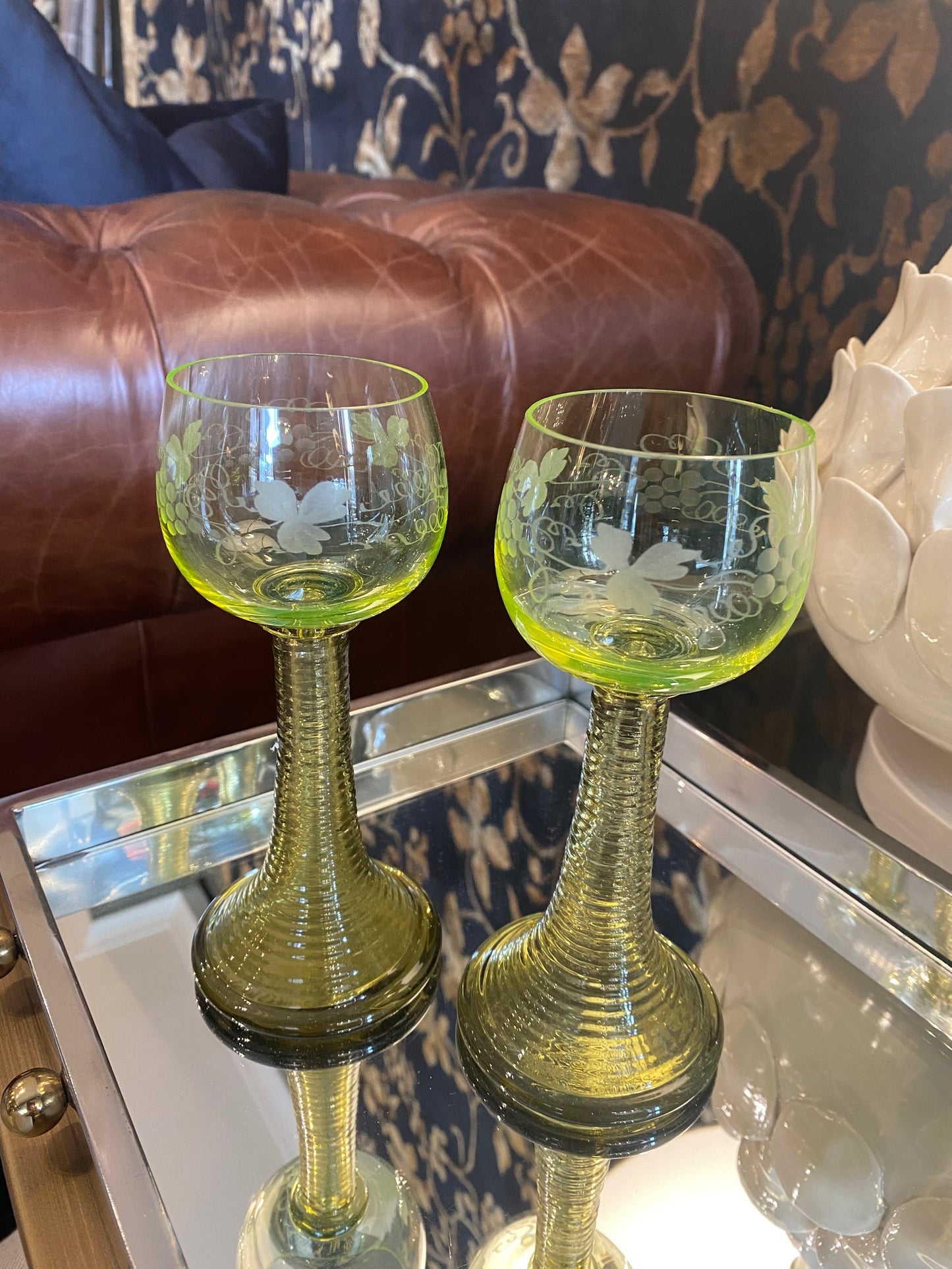 Vintage Handmade Uranium Glass - Set of 2