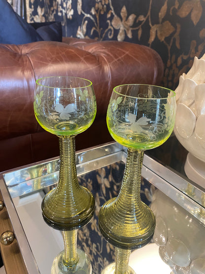 Vintage Handmade Uranium Glass - Set of 2