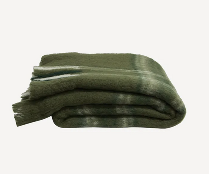Plaid Green Wool Blend Throw - Tartan