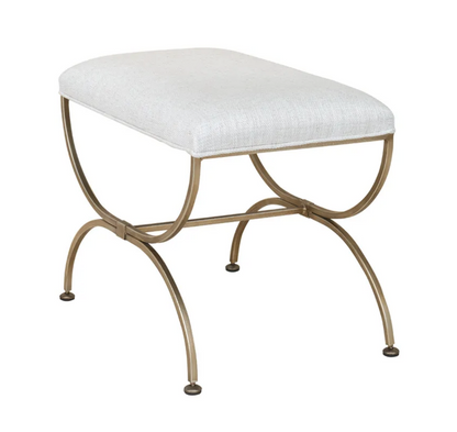 Antique Gold Iron Stool in Natural Linen