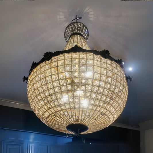 Striking Large Basket Teardrop Crystal Glass Chandelier (6 light)