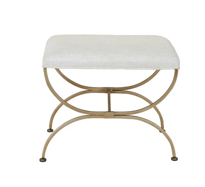 Antique Gold Iron Stool in Natural Linen