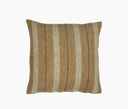 100% Linen Multi Stripe Cushion with burnt yellow and chocolate stripe 50cm x 50cm