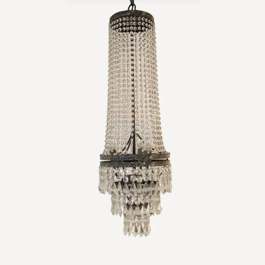Long Beaded Crystal Cut Glass Chandelier