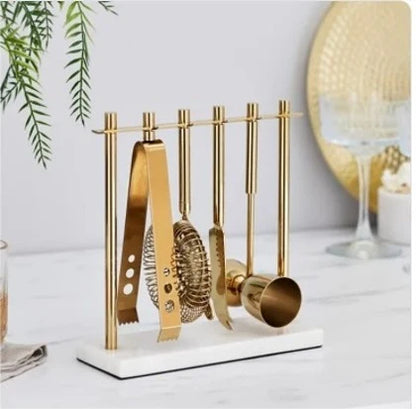 Gold & Marble 4 Piece Bar Set