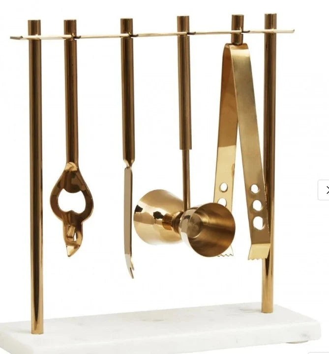 Gold & Marble 4 Piece Bar Set