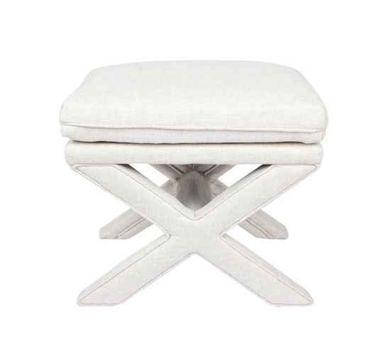 Cross Leg Stool in Natural Linen Blend Off White