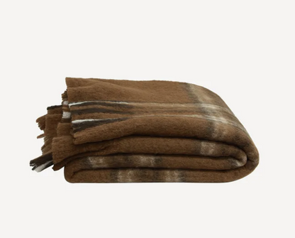 Plaid Brown Wool Blend Throw - Tartan