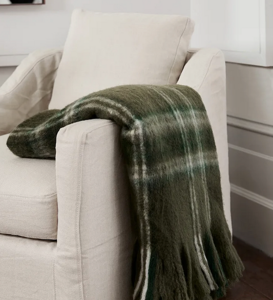 Plaid Green Wool Blend Throw - Tartan
