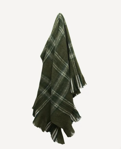 Plaid Green Wool Blend Throw - Tartan