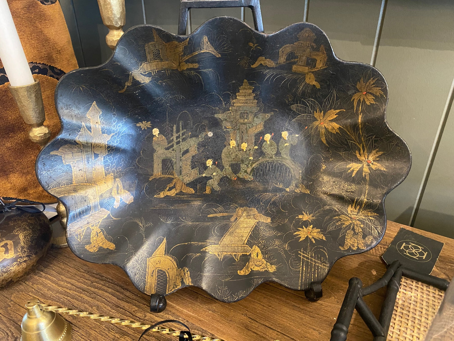 Antique Hand Painted Chinoiserie Platter
