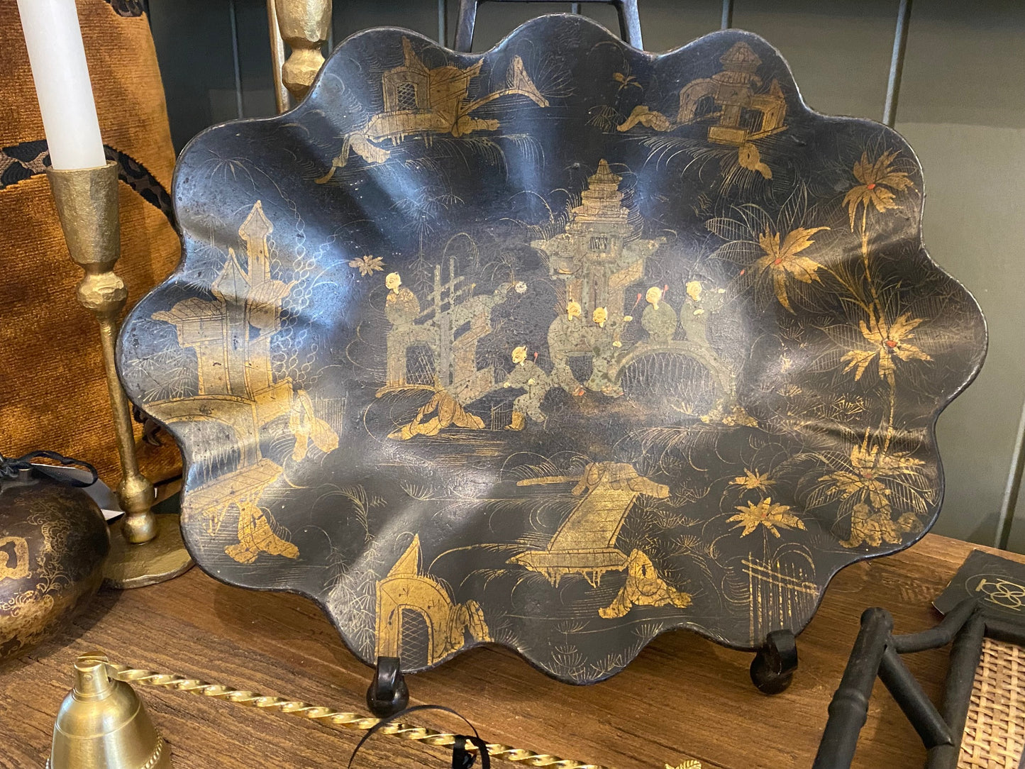 Antique Hand Painted Chinoiserie Platter