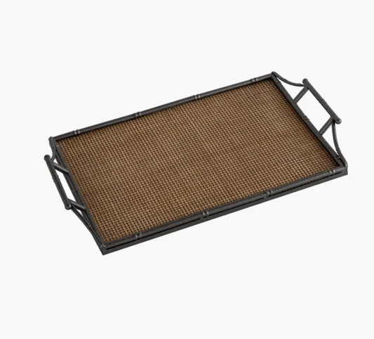 Rattan & Faux Bamboo Handle Tray Small
