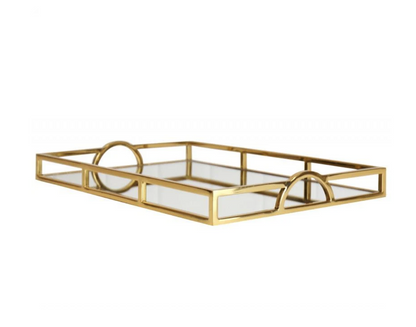 Small Rectangle Arch Handle Tray Gold & Mirror 41 x 26cm