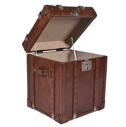 Brown Aged Leather Vintage Trunk Side Table