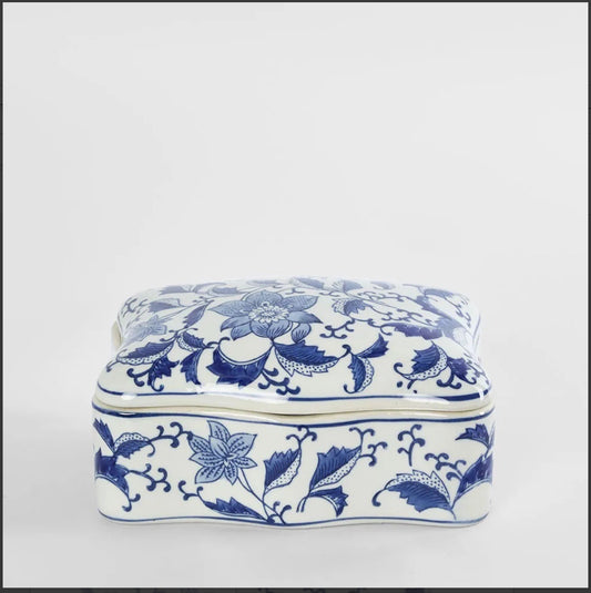 Blue and White Shaped Porcelain Trinket Box