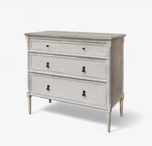 French Provincial Set of Drawers White Rattan & Bamboo